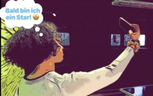 Illustration einer Person die ein Selfie macht.