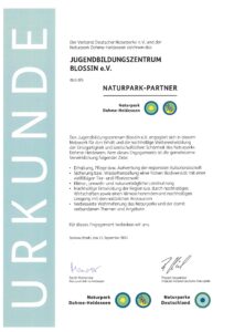 Urkunde als Naturpark-Partner